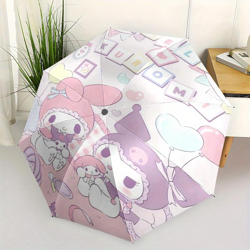 

My Melody & Kuromi s Party Cartoon Cartoon Umbrella, Portable 3-Fold Compact Umbrella, Suitable for Camping, Hiking and Travel, Ideal Easter Birthday