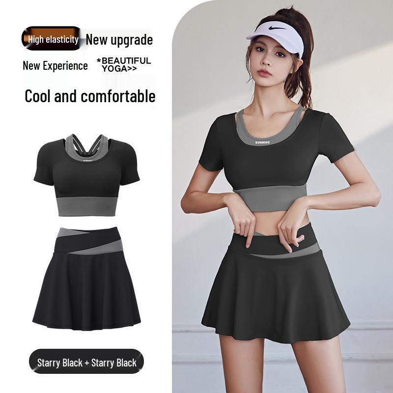 

Новая спортивная юбка с защитой от просвечивания, комплект для тренировок по йоге - двухпредметная одежда для фитнеса на открытом воздухе S