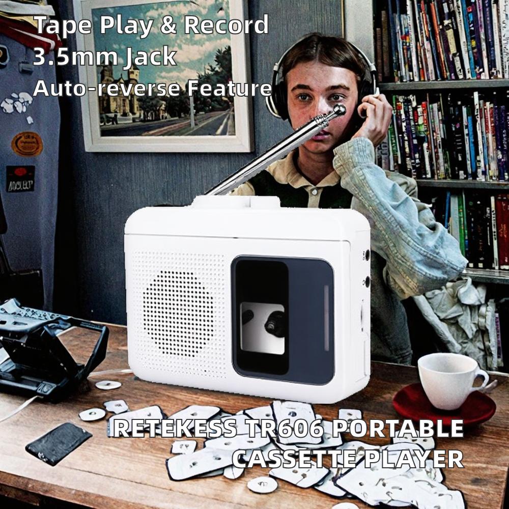 Retekess TR606 Portable Cassette Player Tape Recorder FM/AM Radio 3.5mm Headphone Jack Auto Reverse Fast-Forward/Rewind Play Old