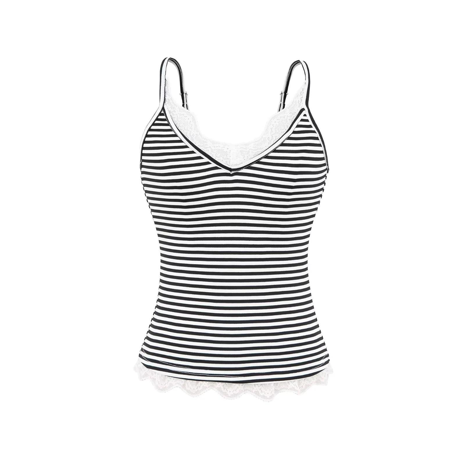Women s Summer Lace Trim Ribbed Camisole - Versatile, Sweet & Spicy Tank Top, Small Small чёрный