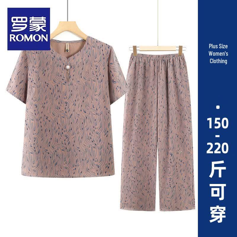 ROMON Women s Polka Dot Summer T-shirt & Pants Set 4XL
