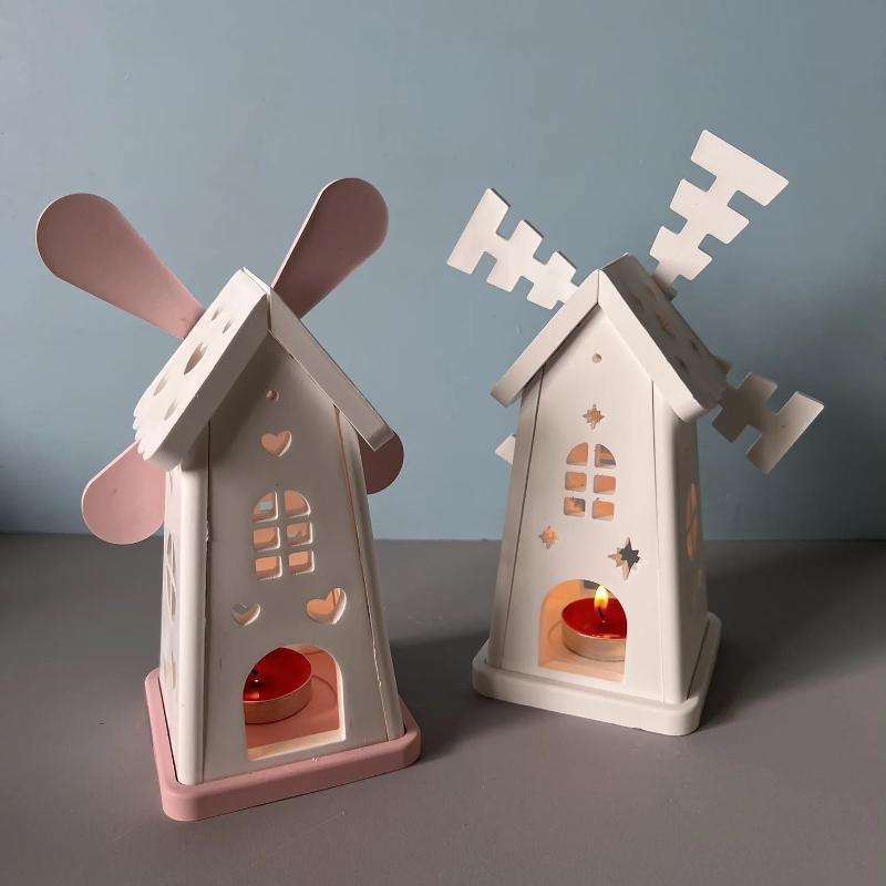 Windmill House Silicone Molds DIY 3D Tea Light Cup Holder Gypsum Plaster Concrete Mould Craft Ornament UV Epoxy Resin Tool