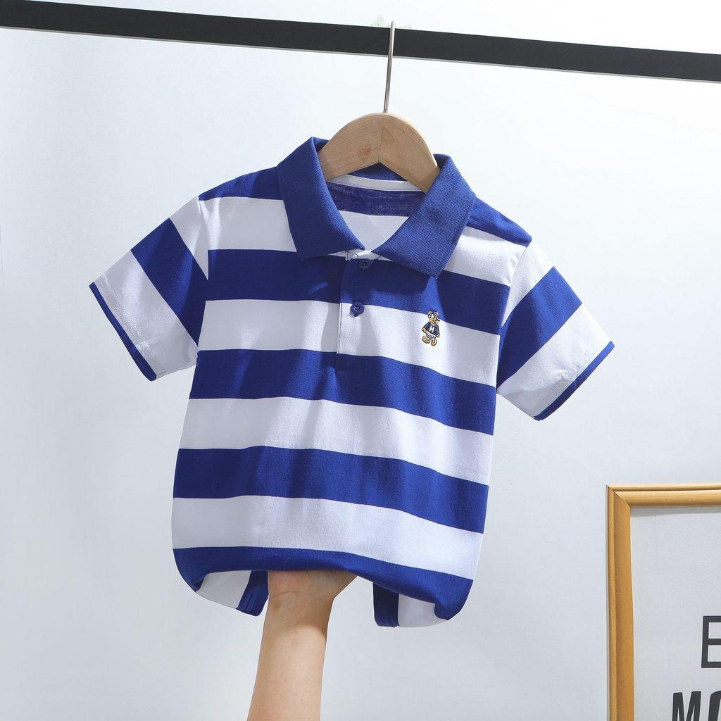 Kids' Korean Striped Cotton Polo Shirt: Short-Sleeved T-Shirt for Boys, Sizes 0-16, Summer Children's Clothing