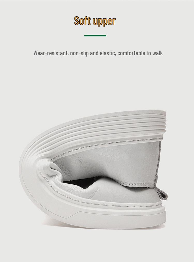 Men's Plus Size White Leather Loafers - Hand-Stitched Slip-On Cowhide Casual Shoes