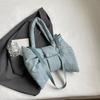 Nylon Puffer Shoulder Bag Women Bowknot Tote Bag Adjustable Strap Female Handbags Purse Causal Crossbody Messenger Bag