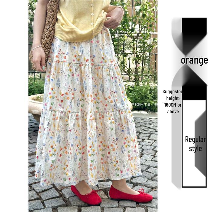 2025 High-Waisted Floral Patchwork Midi Skirt with Lining - Slimming, Versatile Summer Style for Women