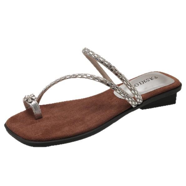Rhinestone sandals girl wearing fairy wind slippers 2025 new summer French one-word cool slippers breathable