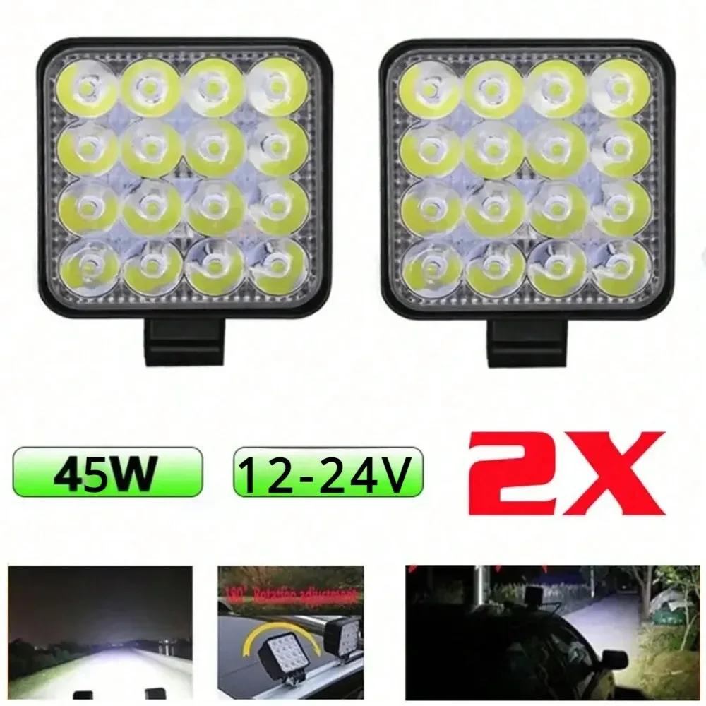 1/2PCS 45W Mini Square LED Work Light - Powerful Flood/Spot Lamp for Off-Road Cars Trucks ATV UTV SUVs