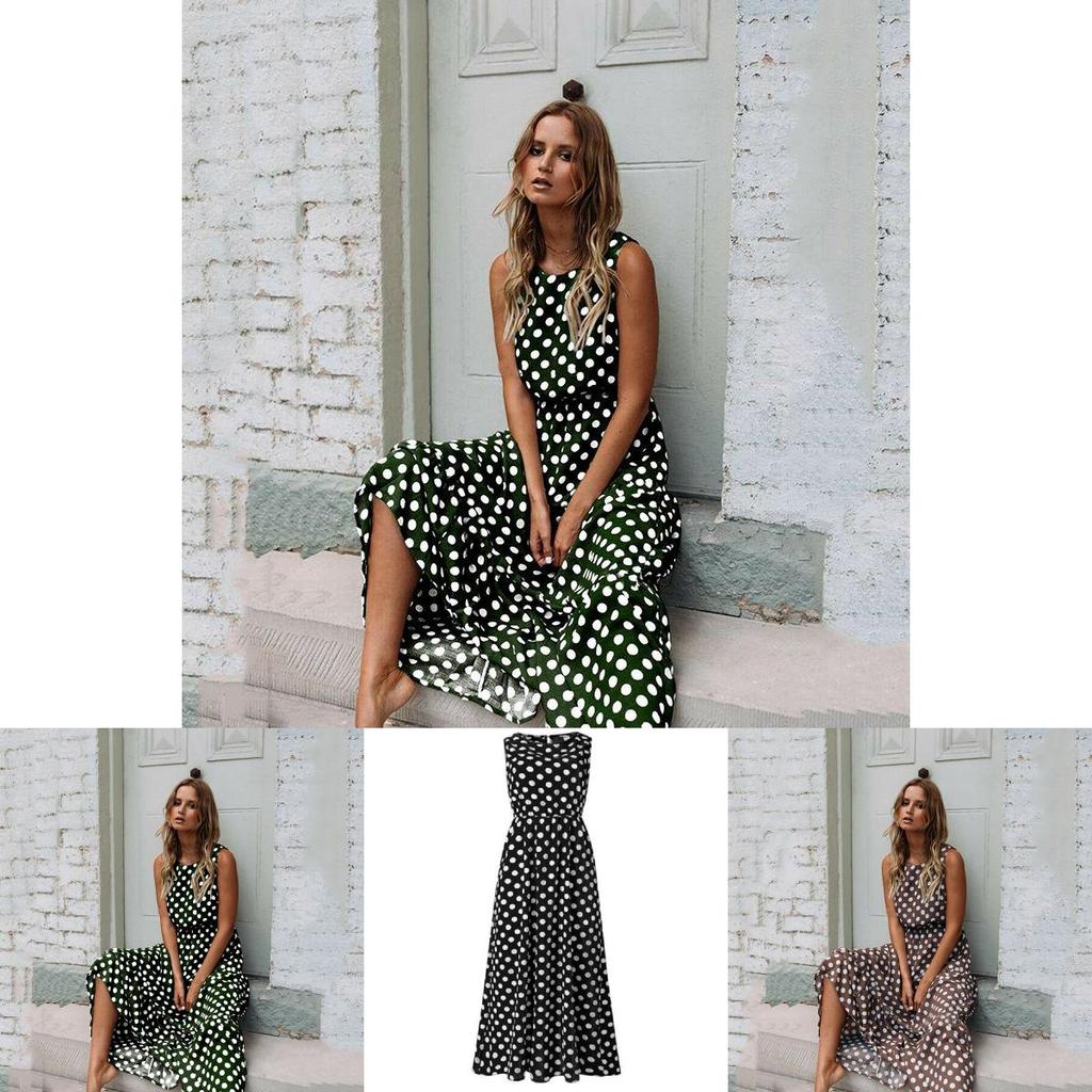 Stylish Womens Sleeveless Polka Dot Maxi Dress Perfect For Summer Beach Holidays