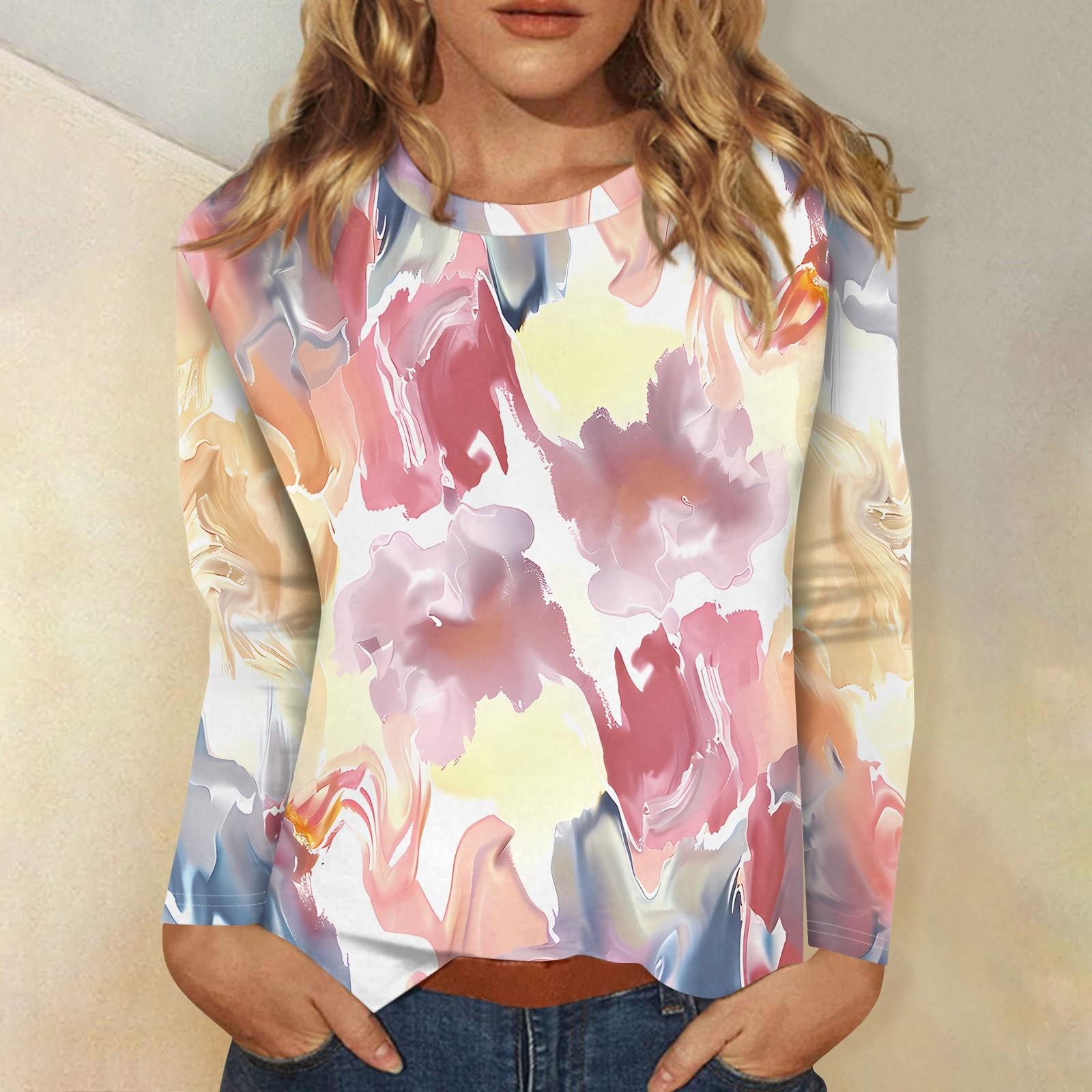 

Женский модный повседневный пуловер с круглым вырезом и длинным рукавом с цветочным принтом XXXL