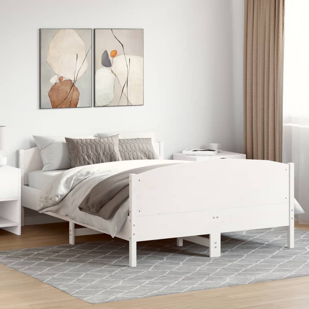 Vidaxl Bed Frame Without Mattress, White, 120X190 Cm, Solid Pine Wood