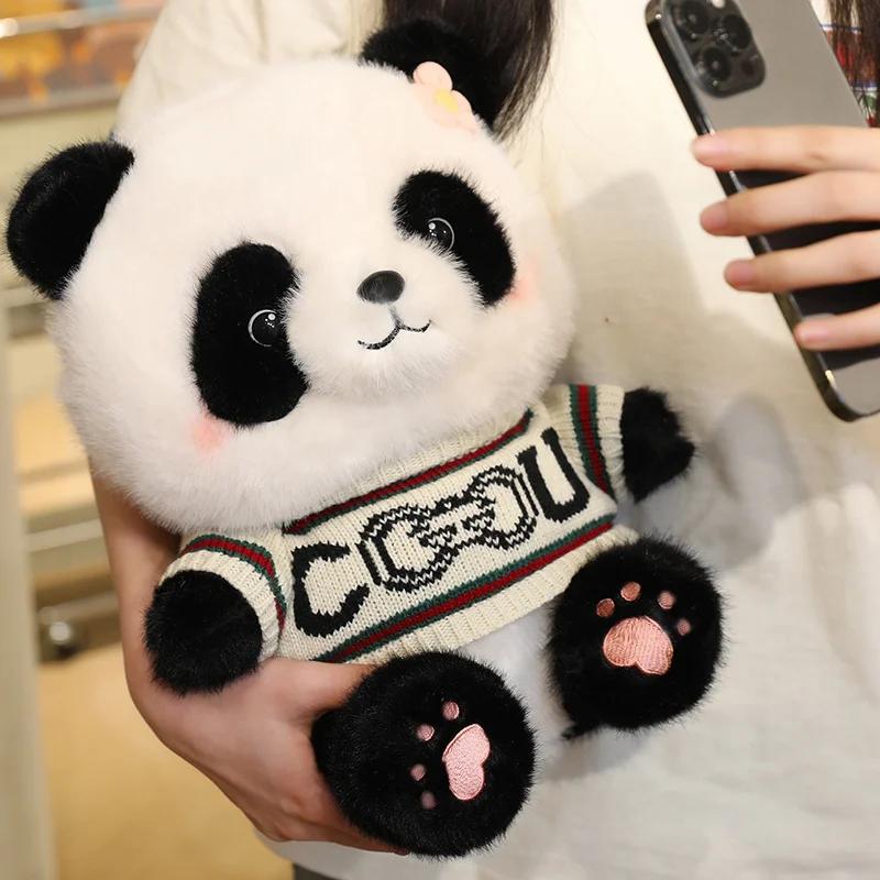 Good Quality Cartoon Panda Plush Toys Cute Elegant Cozy Panda Doll Wearing Princess Dress Sweater Kids Gift Multiple Styles