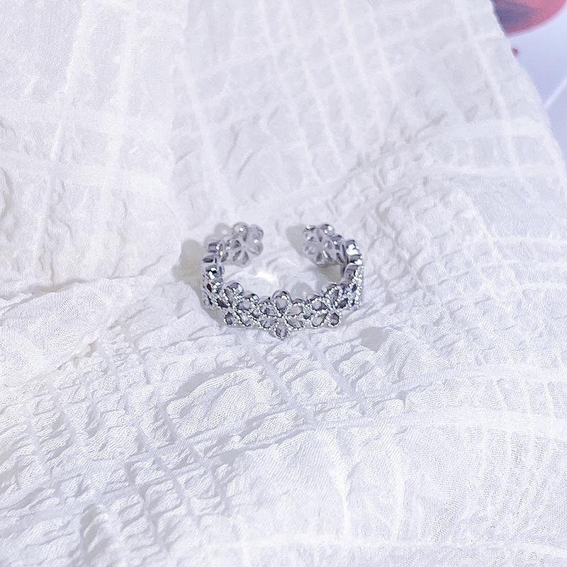 Heavy Industry Lace Pattern Small Flower Inlaid Zir*****Pen Ring Stacked With Niche Design Light Luxury High-End Personalized Ring