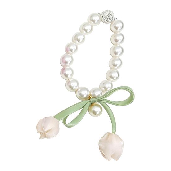 Magnetic Curtain Tiebacks, with Pearl And Tulip Buds Decor, Easy Fixing No Drilling Curtain Ties for Home Bedroom Living Room