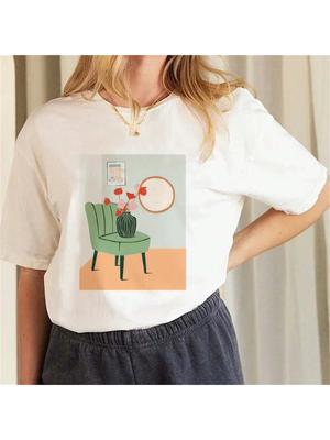 Pattern Art Cartoon Print Watercolor Round Neck 90s New T-Shirt Regular Versatile Basic Summer Wounisex's Casual Style T-Shirt