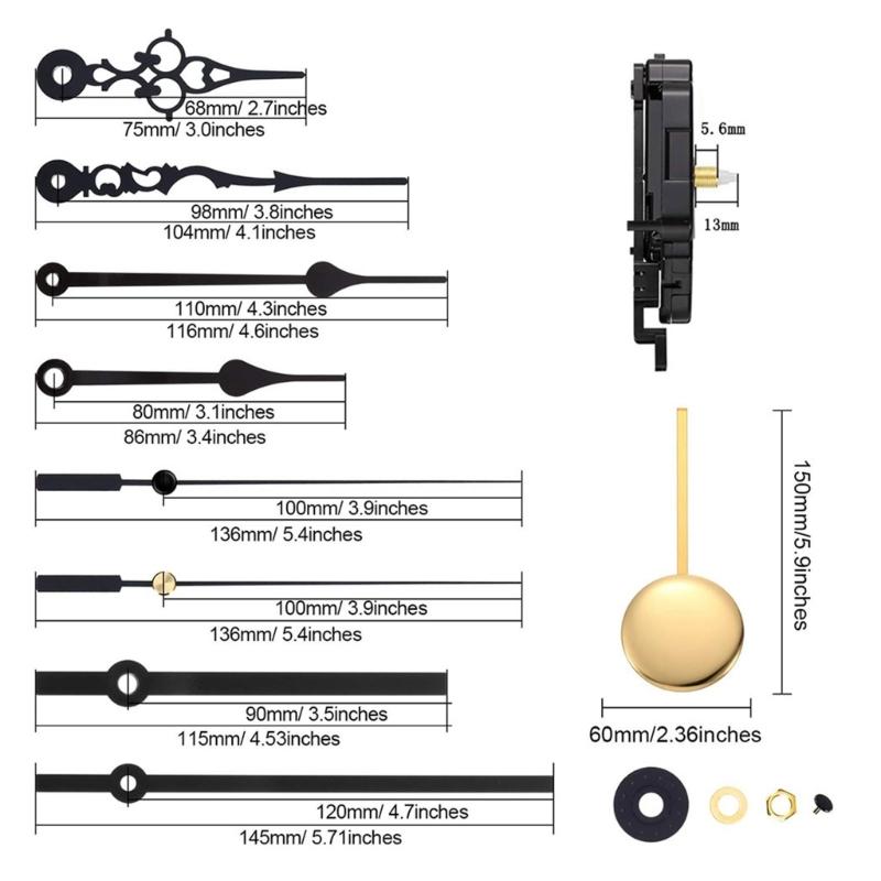 Pendulum Clock Mechanism Set Wall Clock Motor Replacement with Multiple Hands Pointer and Pendulum Repairing Kits