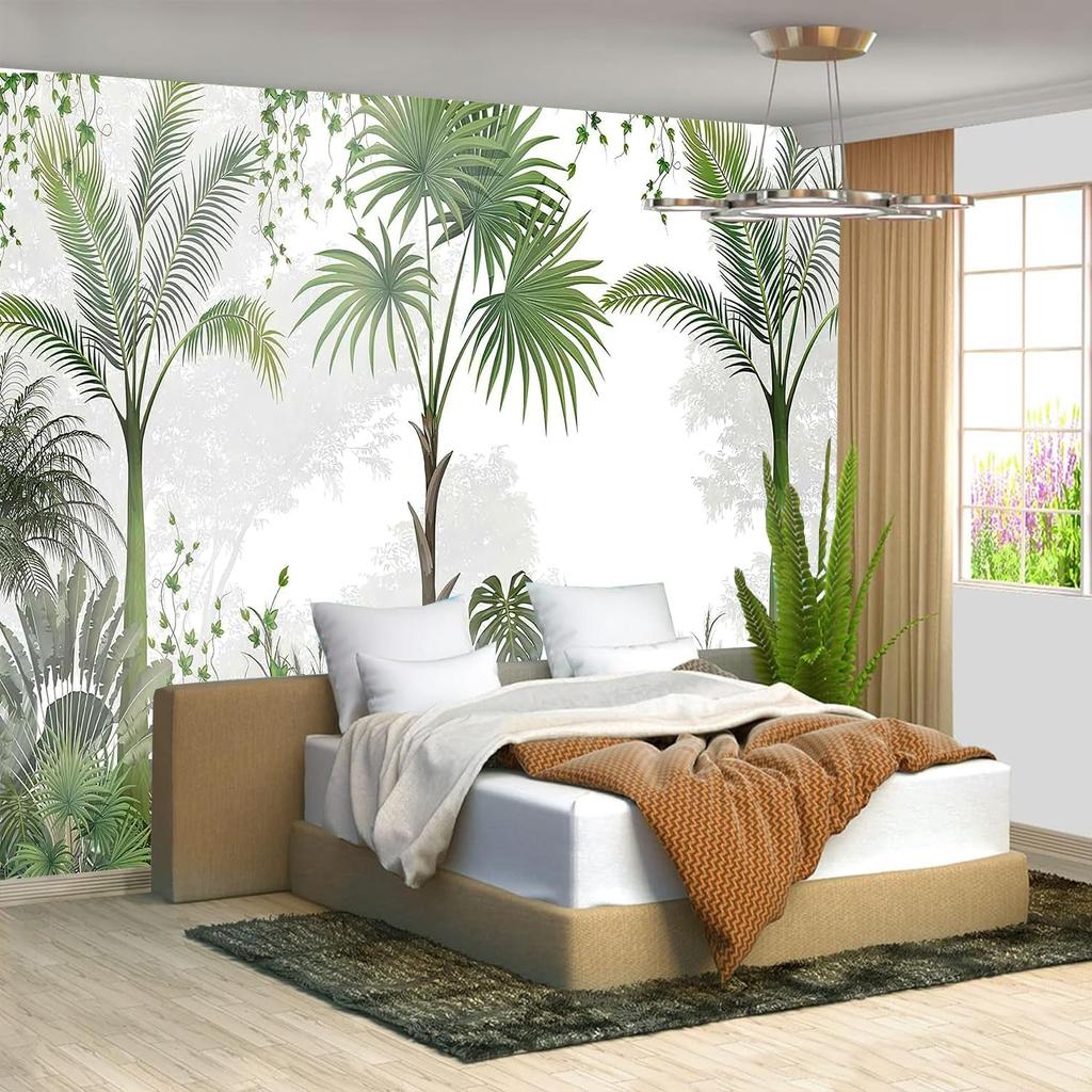 Tropical Green Plant Tapestry: Palm Leaf and Rainforest Jungle Wall Art for Bedroom, Bedroom or Office Decoration At Home.