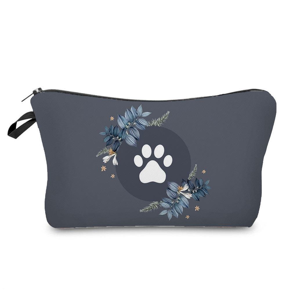 Women Dog Paw Print Cosmetic Bag Toiletries Organize Travel Storage Case 6874