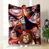 Central Swordsman Surrounded by Intense Expressions and Fiery Background. for All Seasons Blanket Lunch Break Throw Gift