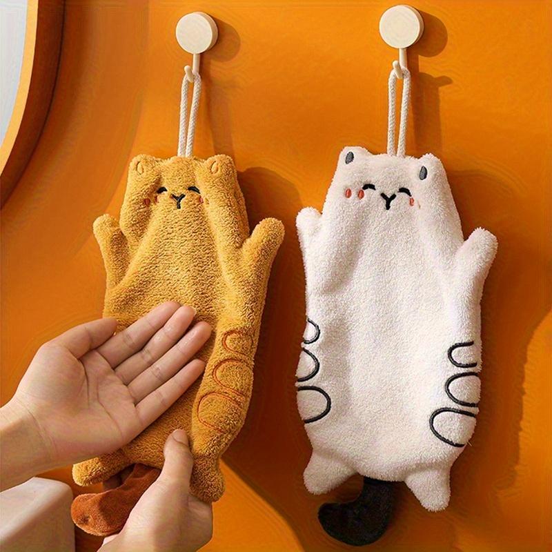Cartoon Cat Shaped Hand Towel Kitchen Bathroom Hanging Absorbent Hand Towel Household Multi-functional Cleaning Hand Towel