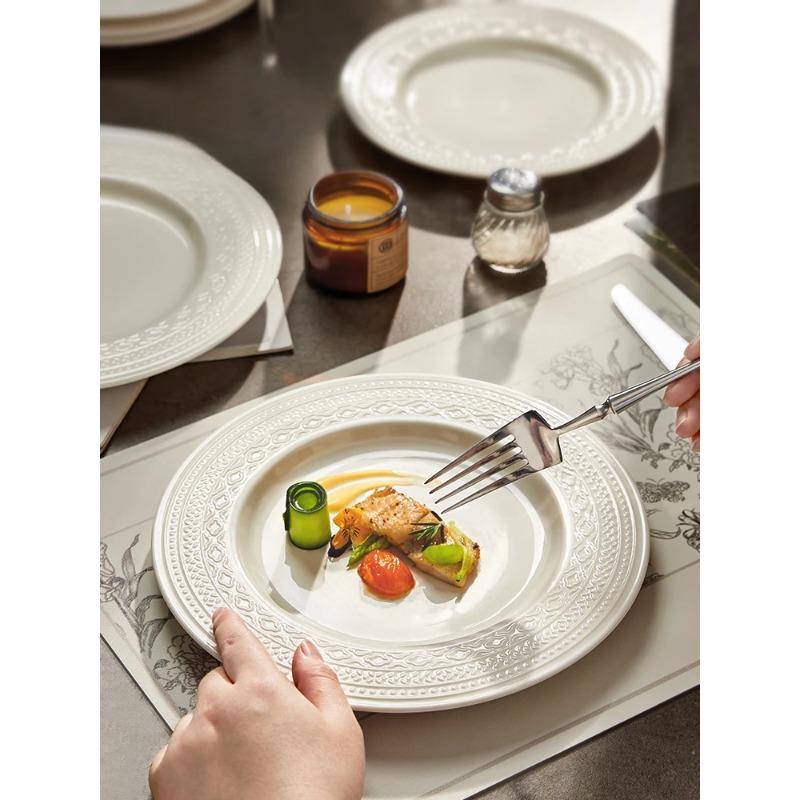 French relief steak dinner plate Deluxe sense light luxury household ceramic pasta plate plate kitchen cutlery