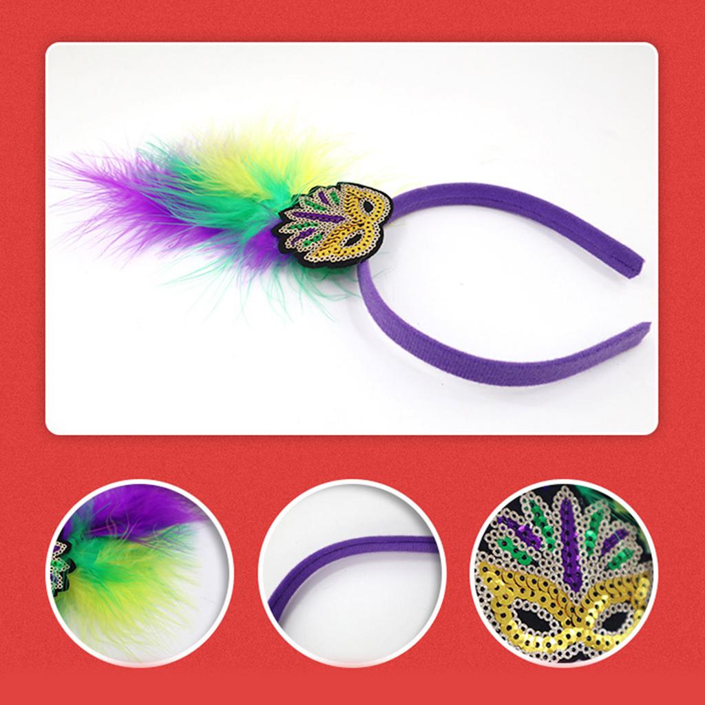 Mardi Gras Headband for Woman with Sequins Feather Delicate Headbands Anti Slip Headbands Sweet Girls Prom Supplies