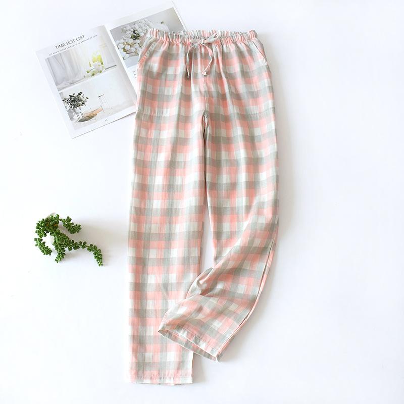 Couple plaid pajama pants, new spring, autumn and summer men's and women's gauze comfortable and fresh pajama pants, Japanese long home pants