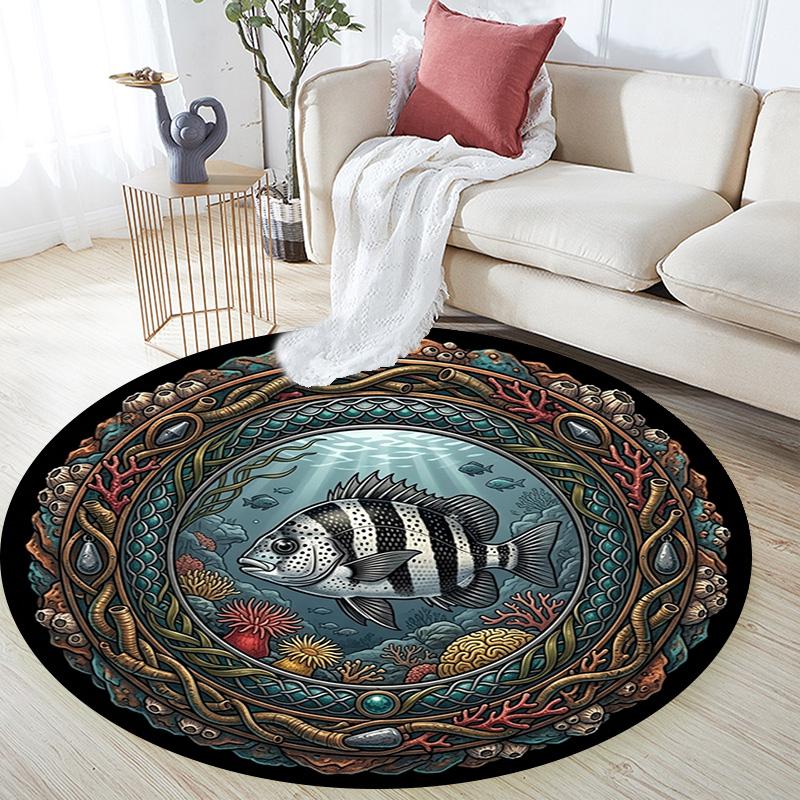 Underwater Marine Life Round Area Rug Under Office Chairs Bedroom Living Room Home Decor