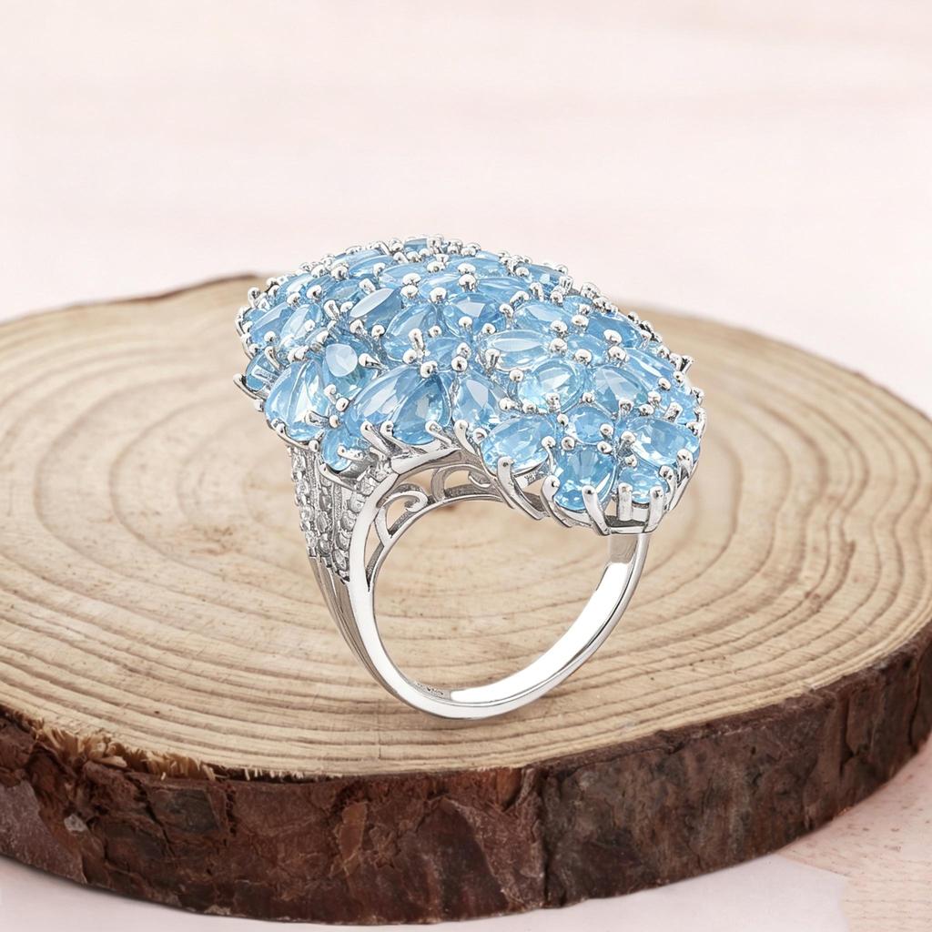 Luxury Silver Ring with 13ct Sky Blue Topaz And Brazilian Gemstones for Women Eye-Catching Colorful Fine Jewelry for Parties