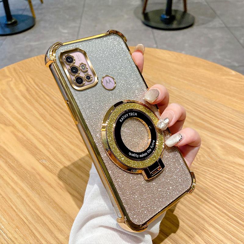 G10 G20 G30 Glitter Phone Case For Motorola Moto G10 G20 G30 G84 G54 G82 5G G52 G71S Soft Plating Shockproof Holder Ring Cover
