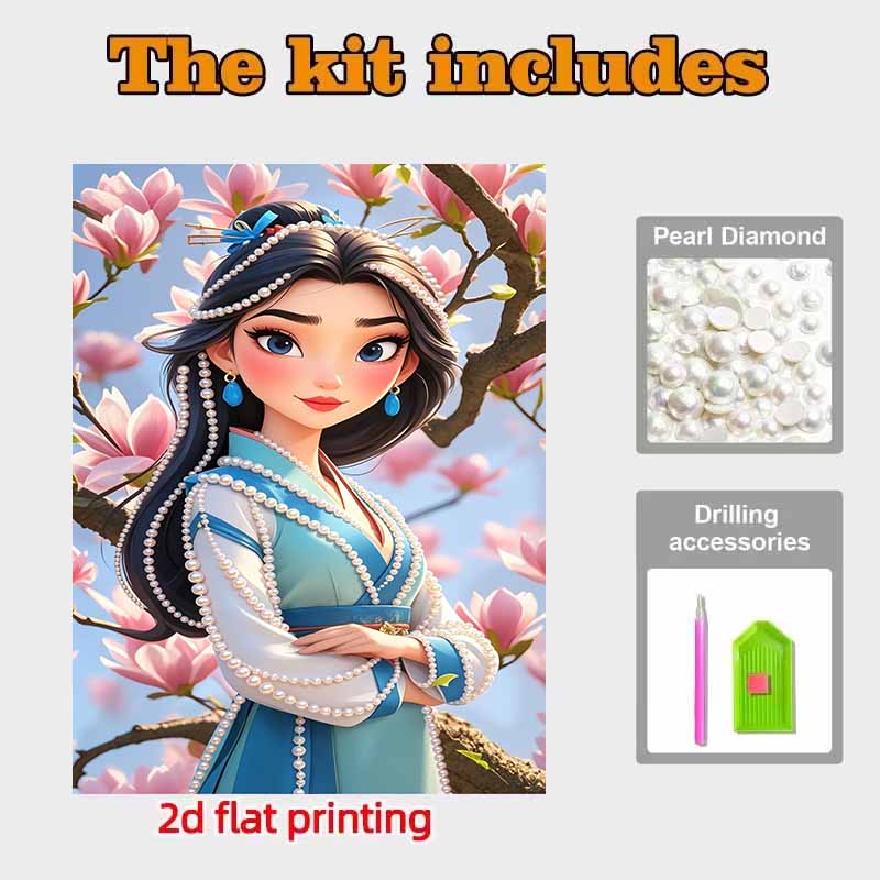Disney Pearl Painting Mulan Portrait for Beginners and Adults, DIY Pearl Diamond Art Painting Kit for Home Wall Decor Gifts
