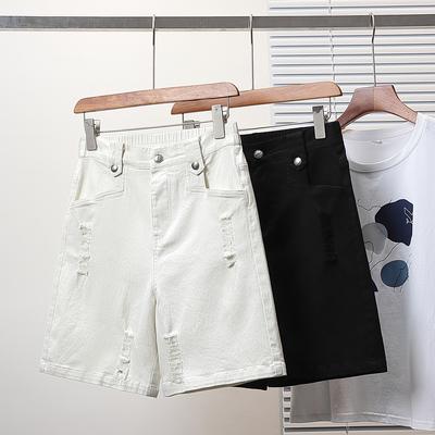 DIMANAF Grande Taille Femme Short Pantalon Été Ample Court Jean Basique Taille Haute Trou Pantalon Taille Élastique Maxi