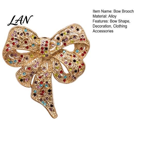 Women Brooch Pin Vintage Rhinestone Bow Pin, Bowknot Shape Alloy Lapel Secure Clasp Sweater Cardigan Coat Clothing Accessories, Fashion Jewelry
