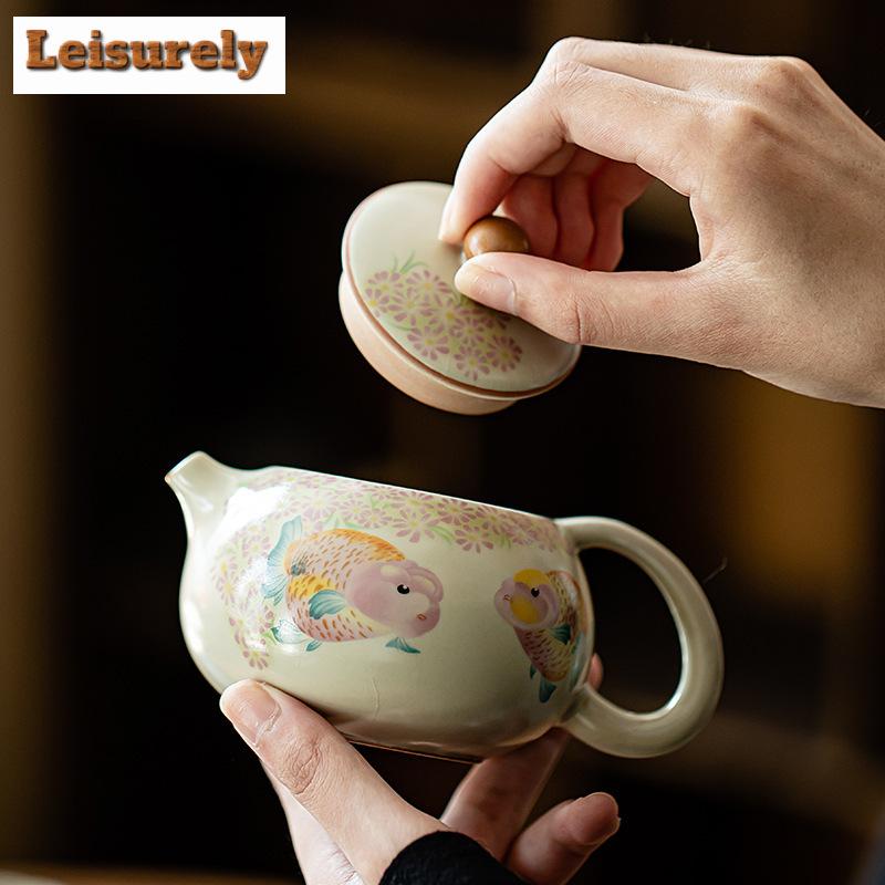 180ml Retro Ru Porcelain Teapot Chinese Koi Fish Xishi  Pot Tea Brewing Kettle Ancient Oolong Tea Drinkware Equipment Decoration