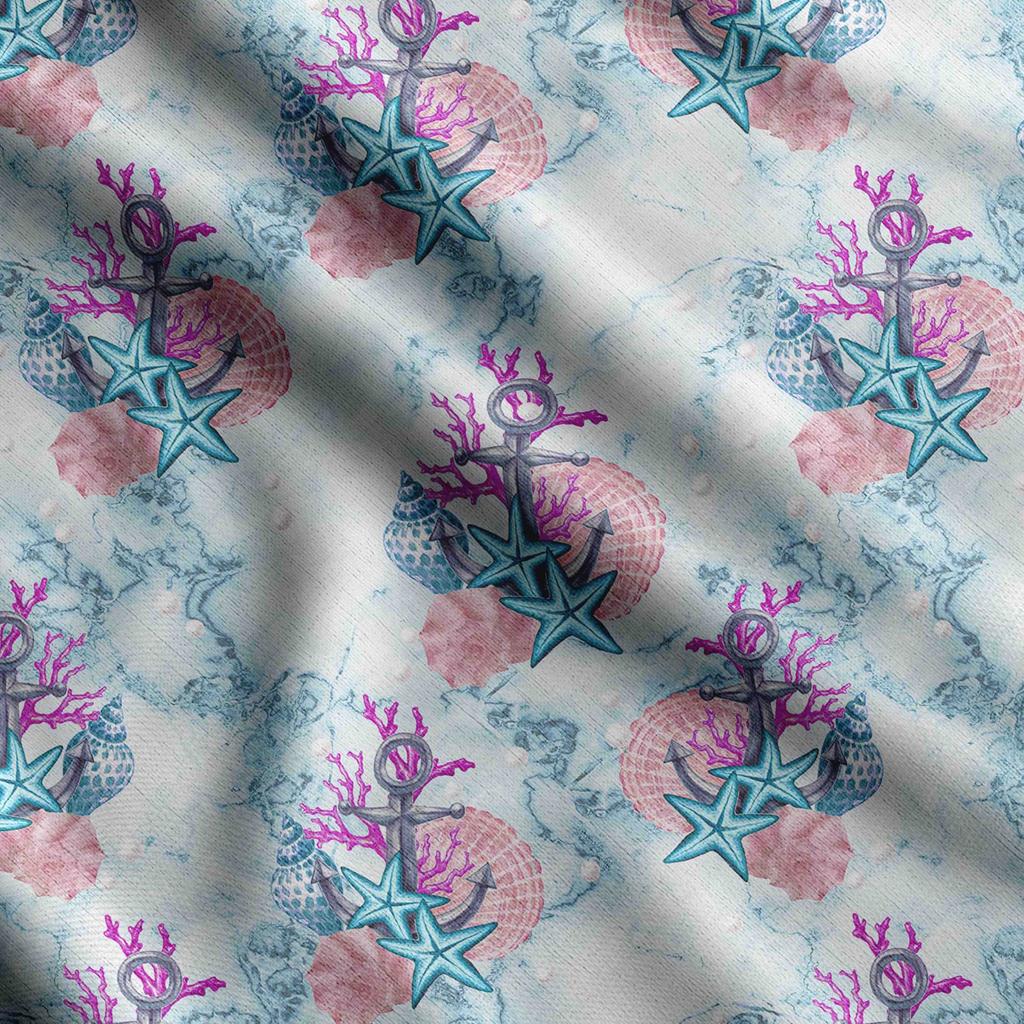 Soimoi Nadruk z muszli morskich, bawełniany kambryk, tkanina pikowana sprzedawana na jardy o szerokości 42 cali, średniej grubości tkanina bawełniana,