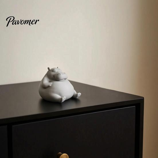 Small Animal Desk Decorations 3D Printed Chubby Hippo Figurine, Lazy Hippopotamus Statue, Cute Desktop Landscaping Props Ornament for Home Office
