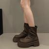 Thick-soled British Martin Boots Women's 2025 New Elastic Thin Boots Versatile Thin Pleated Stacking Boots Cigarette Holder