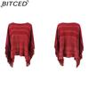 BITCED Off-Shoulder Fringe Shawl Women's Autumn Color-Block Striped Cape Coat