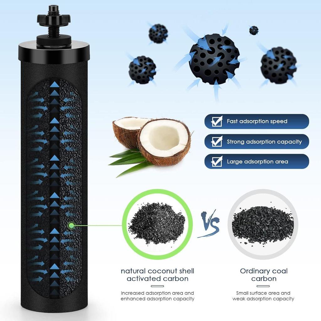Compatible BB9-2 Berkey Filter Cartridge - Stainless Steel Bucket with Activated Carbon Rod for Water Purification System