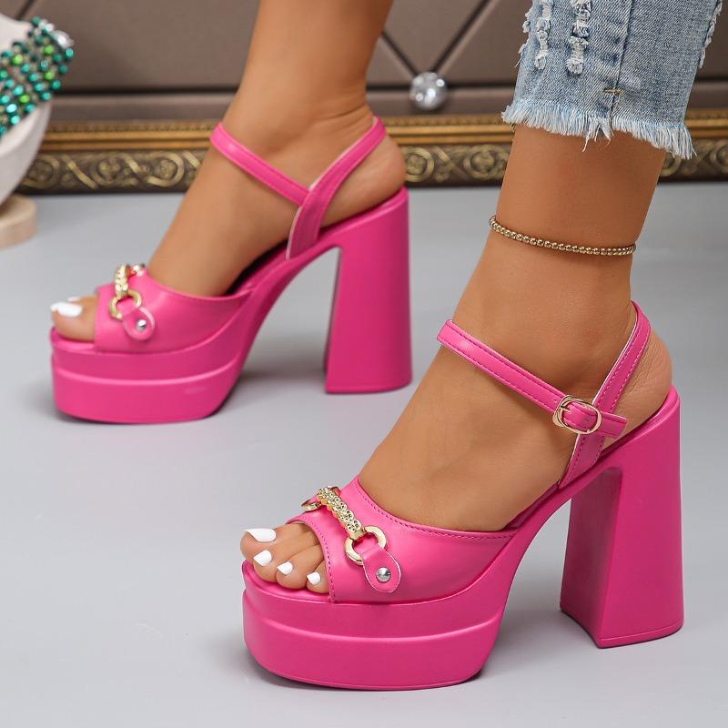 Foreign Trade Platform Super High Heels Plus Size Open Toe Buckle Strap Rose Red Sandals Women