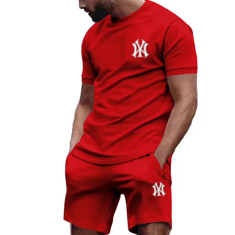 Herren zweiteilige Sportbekleidung, kurzärmeliges T-Shirt und Hosen-Set, Lauf- und Fitness-Sportbekleidung, Sommer, 2024