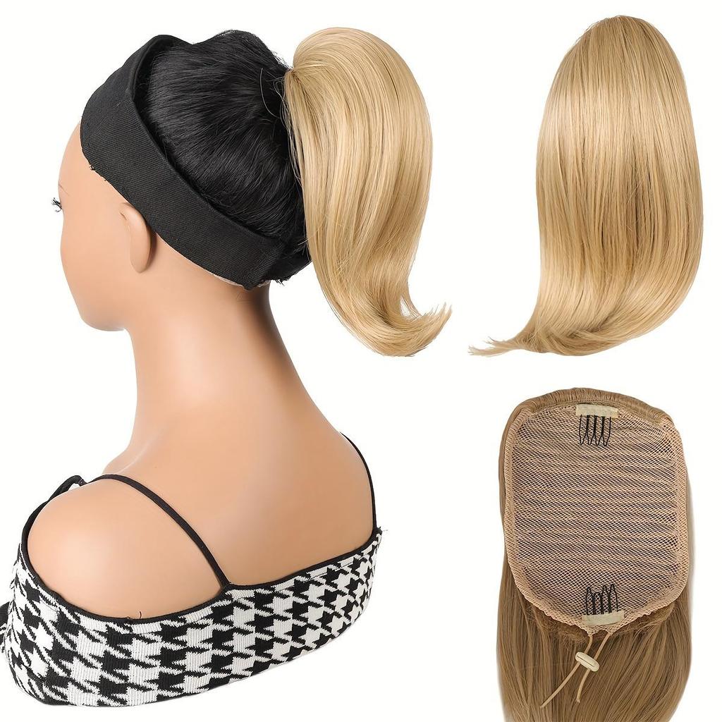 Pferdeschwanzverlängerung für glattes Haar für Frauen, einfach anzubringender Pferdeschwanz mit Kordelzug in natürlicher Schwarz-Grau-Mischung, verstellbares Gummiband mit sicherem Kamm