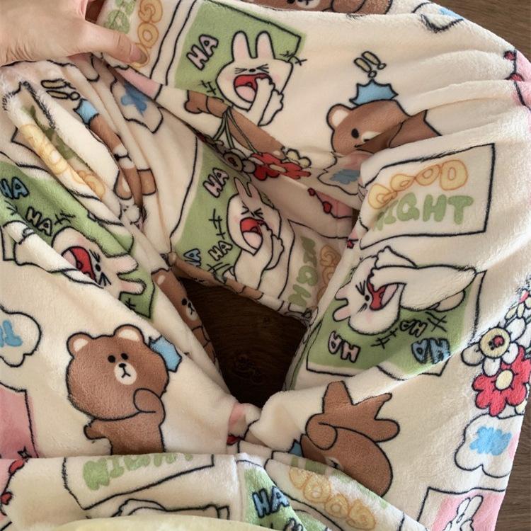 Cartoon Flannel Pajama Pants for Women - Winter Warm Fleece Lounge Pants, Coral Velvet Sleepwear Bottoms for Students, Cozy Home & Outdoor Wear