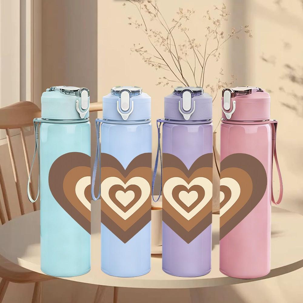 1PC Two Layered Heart Outline 750ml Color Plastic Sports Water Bottle Leakproof Flip Straw Lid Suitable for Sports Office Home Use