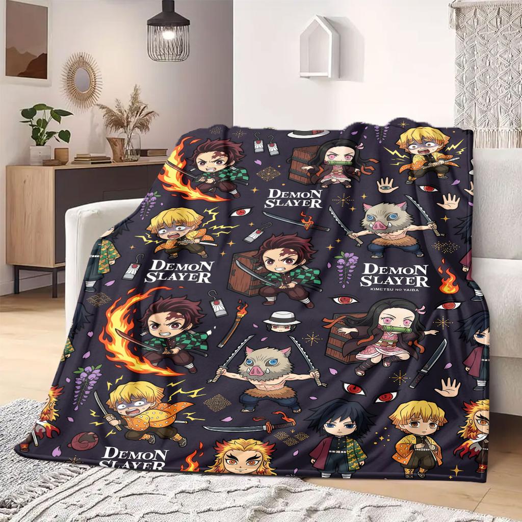 Demon Slayer Professional Print Flannel Blanket, Cartoon Graphic for Living Room, Warm Bedding, Versatile Travel Use_LIAN