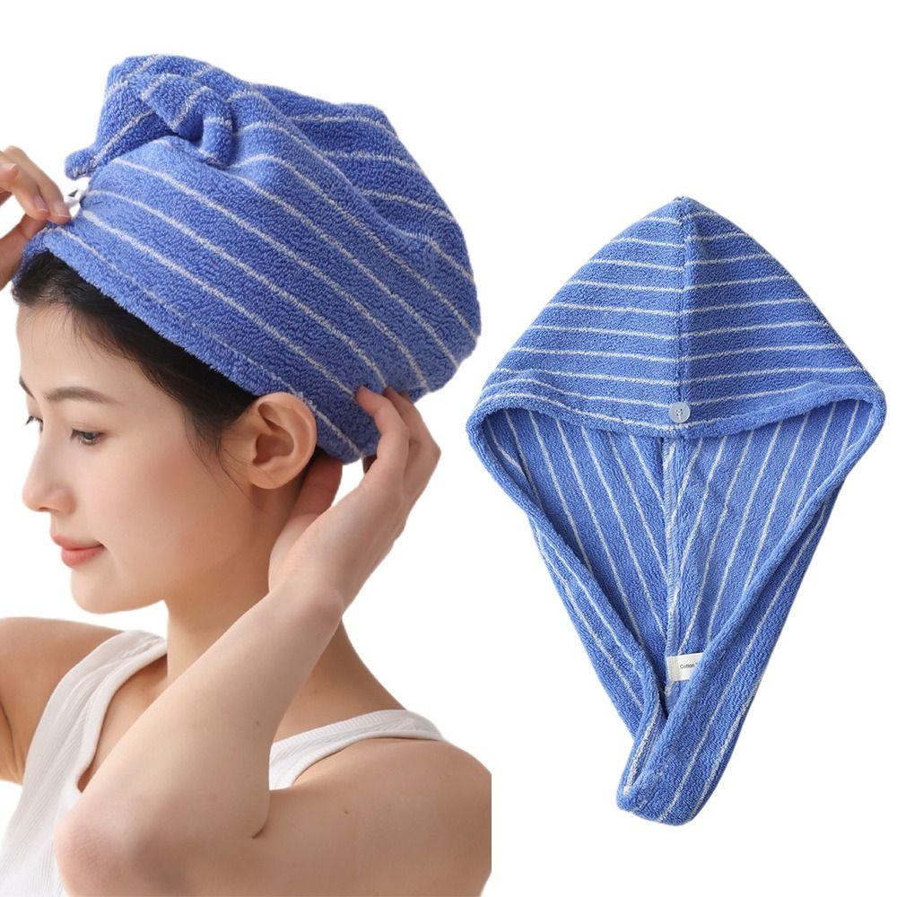 Azure Holiday Striped Hair Towel Combed Cotton Luxury Hair Dry Towels Hot Hair Wrap Drying Tool