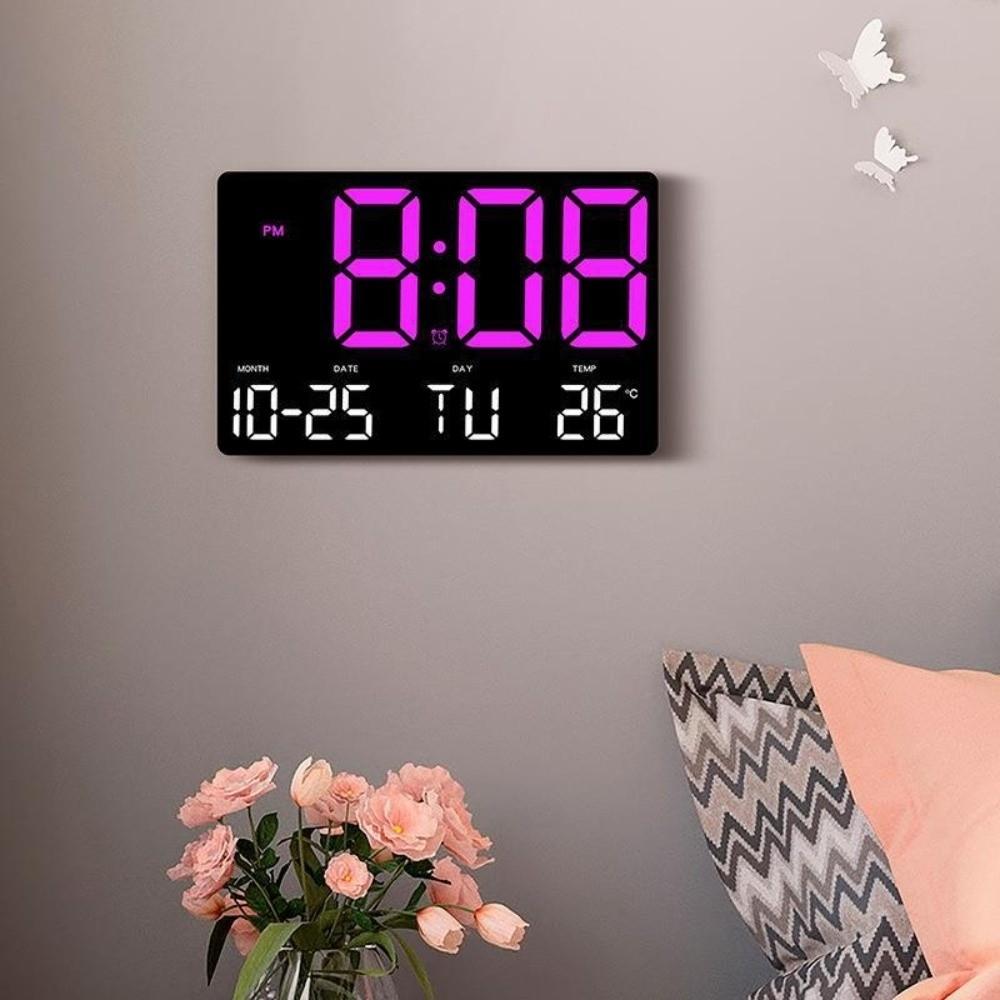 Large Screen Display LED Digital Wall Clock Date Display Remote Control Electronic Alarm Clock 12/24H Format Temperature Display