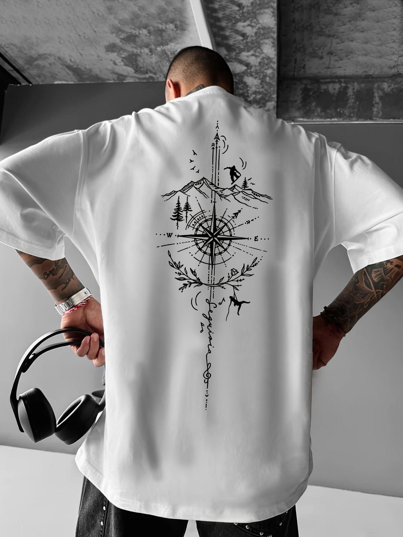 Men S Compass And Mountain Navigation T-Shirt - Features Outdoor Adventure Graphics Print on The Back XL