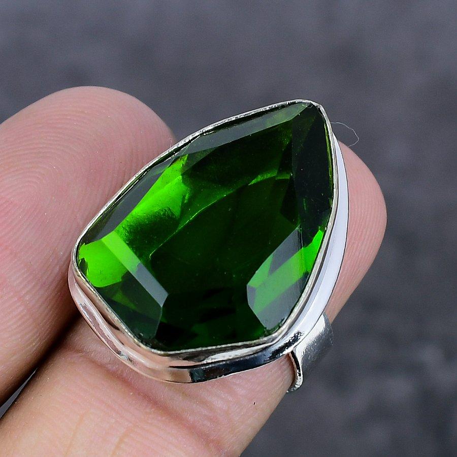 Natural Peridot Gemstone Handmade 925 Sterling Silver Jewelry Ring Size 7 A3F78