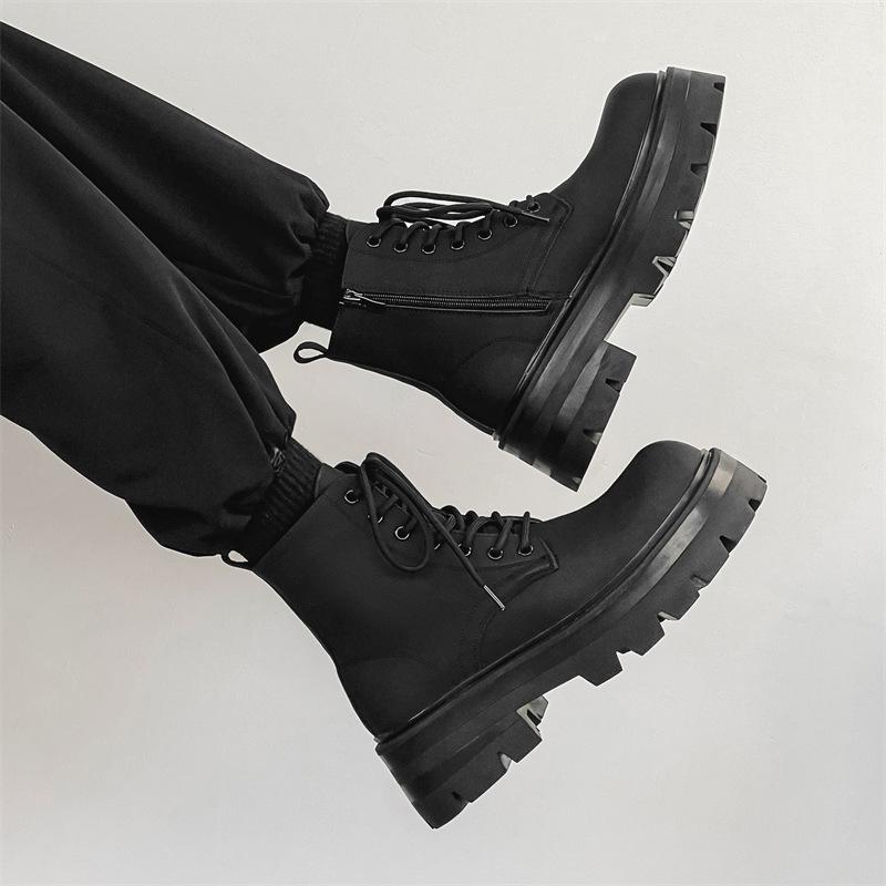 2025 autumn and winter platform Martin boots men's carbon black trend velvet derby leather shoes British locomotive short boots 7531-R